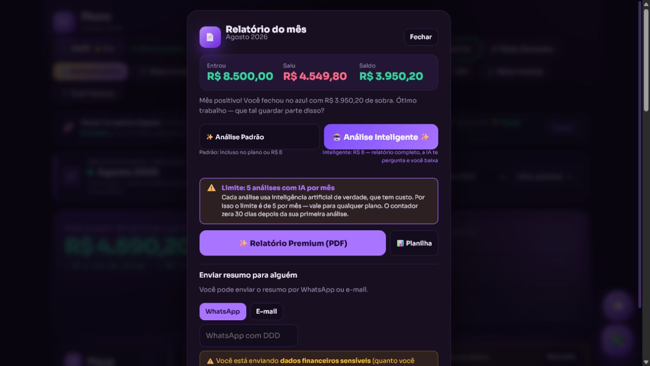 Relatório financeiro real gerado dentro do Fluxo